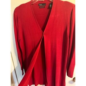 Valerie by Valerie Stevens Red Pima Cotton Long Sleeve Open Front Cardigan Sz PL